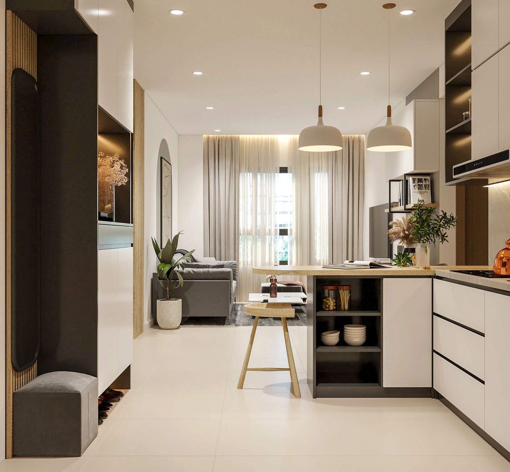 Phòng bếp, Lối vào - Căn hộ Citi Esto Quận 2 - Phong cách Modern  | Space T