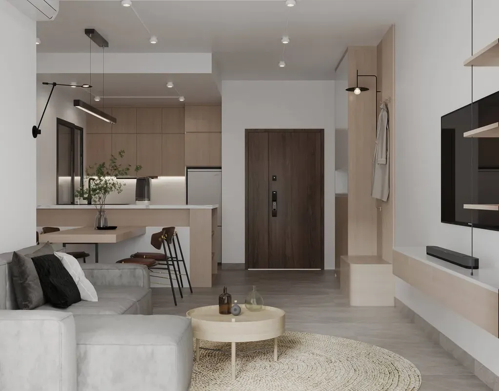 Phòng khách, Lối vào - Căn hộ Midtown (The Peak) - Phong cách Modern | Space T