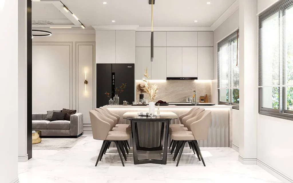 Phòng bếp, Phòng ăn - Shophouse The Manhattan (Nhà mẫu) - Phong cách Modern Classic | Space T