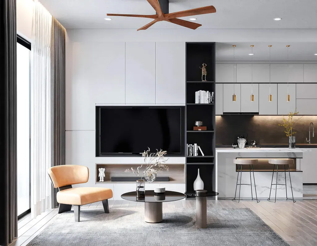 Phòng khách, Phòng bếp - Căn hộ Celadon City (Nhà mẫu) - Phong cách Modern | Space T
