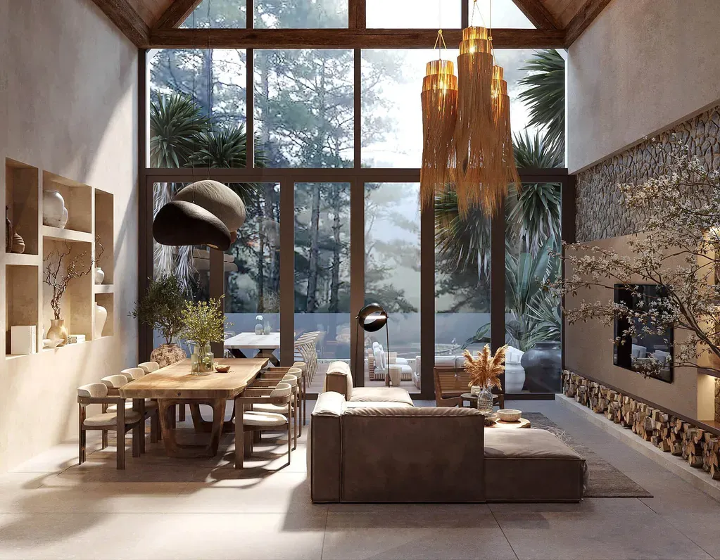 Phòng khách, Phòng ăn - Villa tại Đắk Lắk - Phong cách Wabi Sabi | Space T
