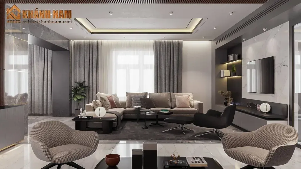 Phòng khách - Nhà phố 80m2 tại Thủ Đức - Phong cách Modern | Space T