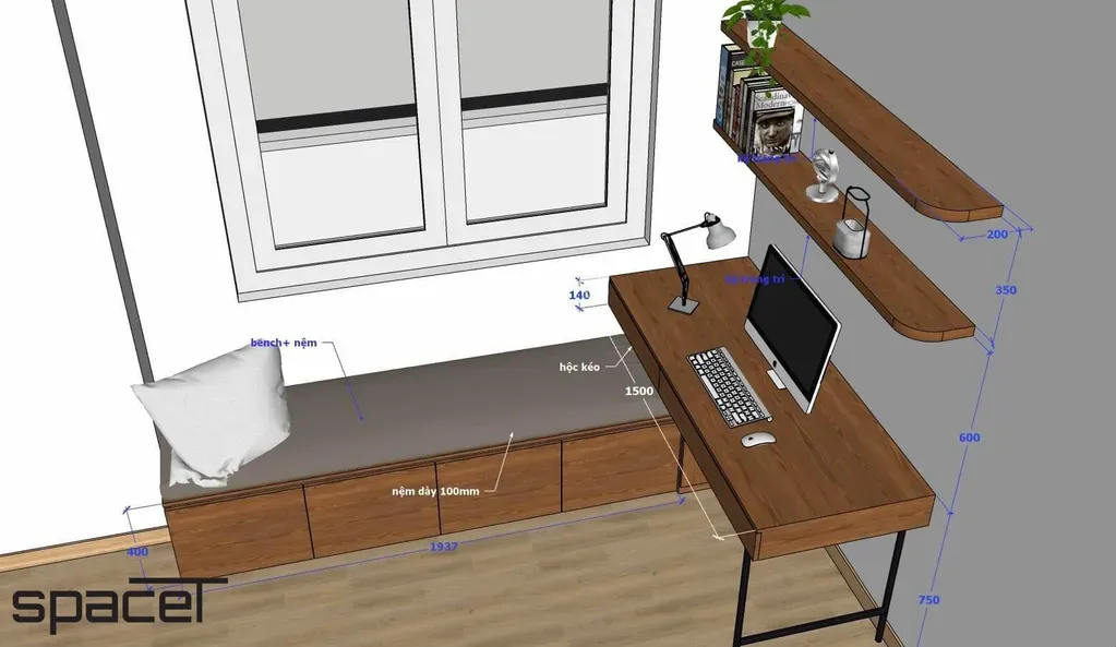 Phòng làm việc - SketchUp Nội thất Căn hộ chung cư Minh Thành Quận 7 | Space T