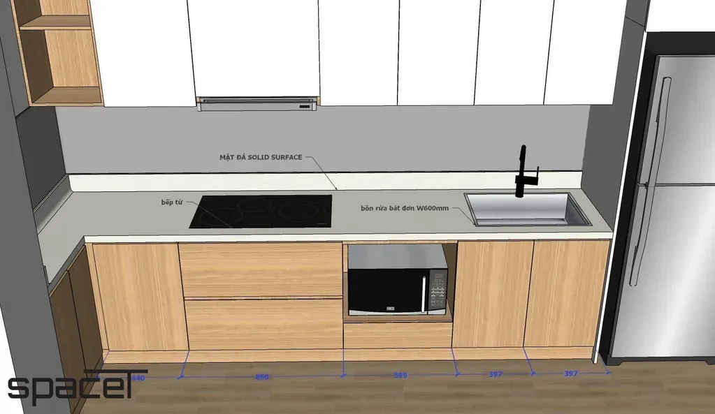 Phòng bếp - SketchUp Nội thất Căn hộ chung cư Minh Thành Quận 7 | Space T