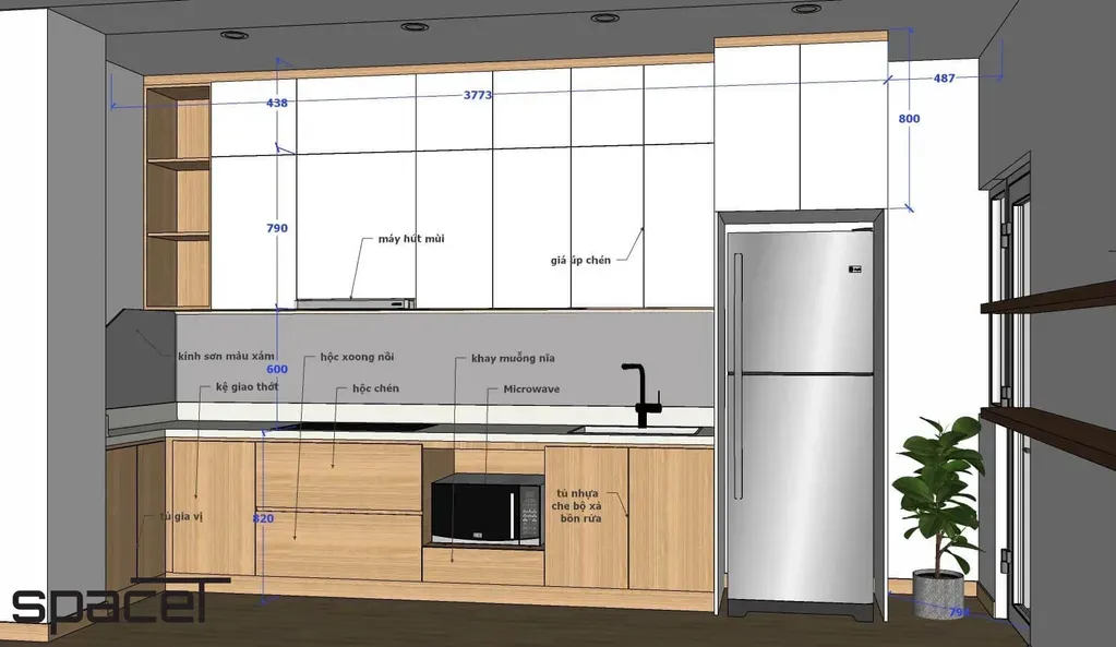 Phòng bếp - SketchUp Nội thất Căn hộ chung cư Minh Thành Quận 7 | Space T