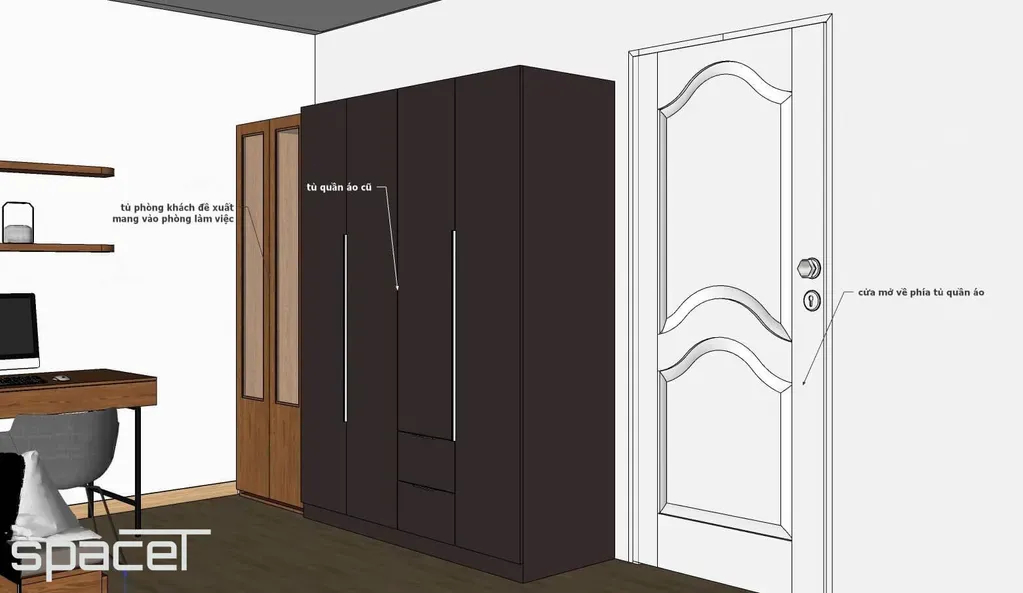 Phòng làm việc - SketchUp Nội thất Căn hộ chung cư Minh Thành Quận 7 | Space T
