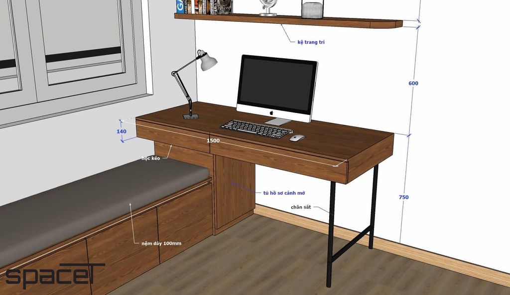 Phòng làm việc - SketchUp Nội thất Căn hộ chung cư Minh Thành Quận 7  | Space T