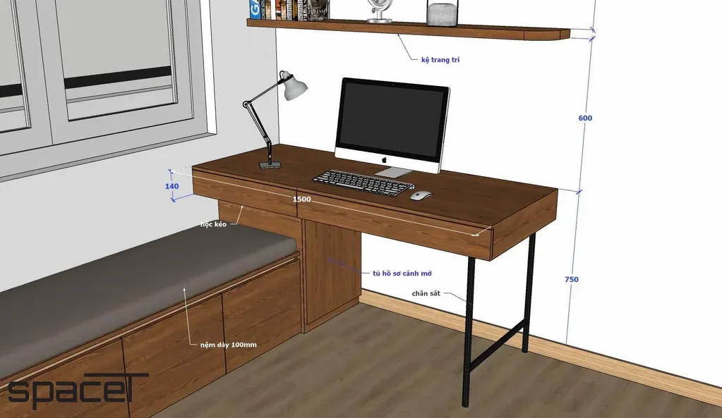 Phòng làm việc - SketchUp Nội thất Căn hộ chung cư Minh Thành Quận 7 | Space T
