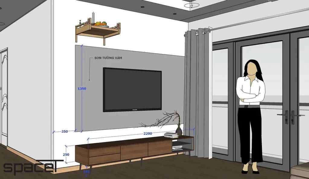 Phòng khách - SketchUp Nội thất Căn hộ chung cư Minh Thành Quận 7 | Space T
