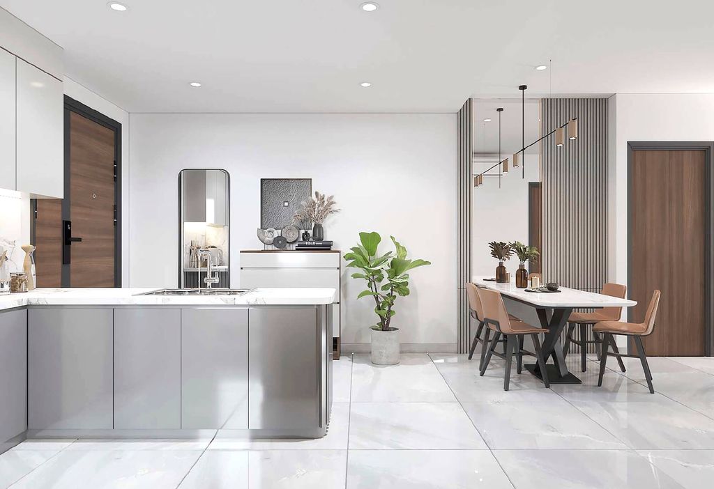 Phòng bếp, Phòng ăn, Lối vào - Căn hộ Midtown - Phong cách Modern  | Space T