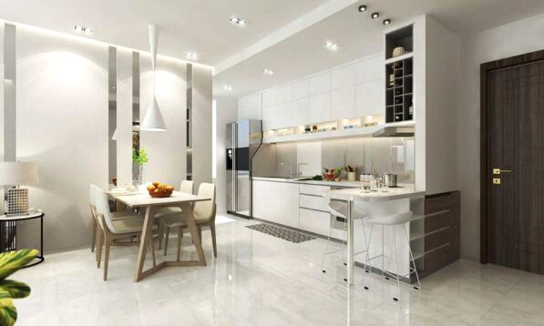 Phòng bếp, Phòng ăn - Căn hộ 58m2 Vinhomes Grand Park - Phong cách Modern  | Space T