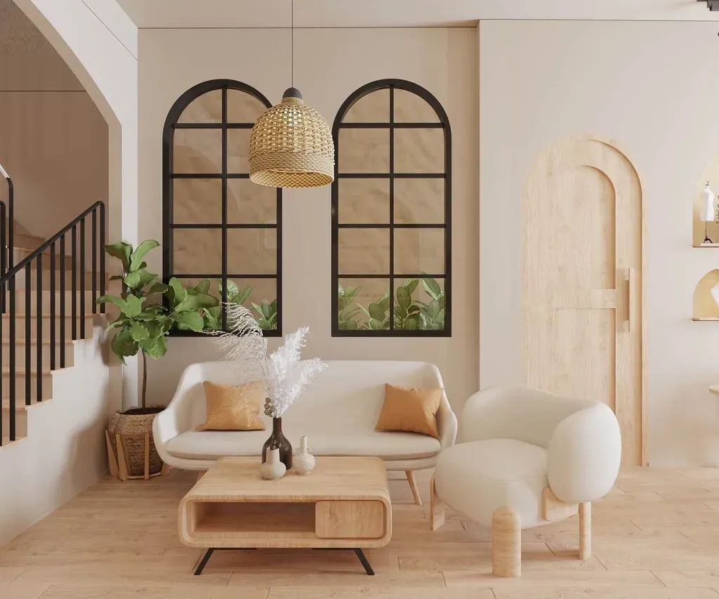 Phòng khách - Nhà phố Nguyễn Kiệm Gò Vấp - Phong cách Wabi Sabi | Space T