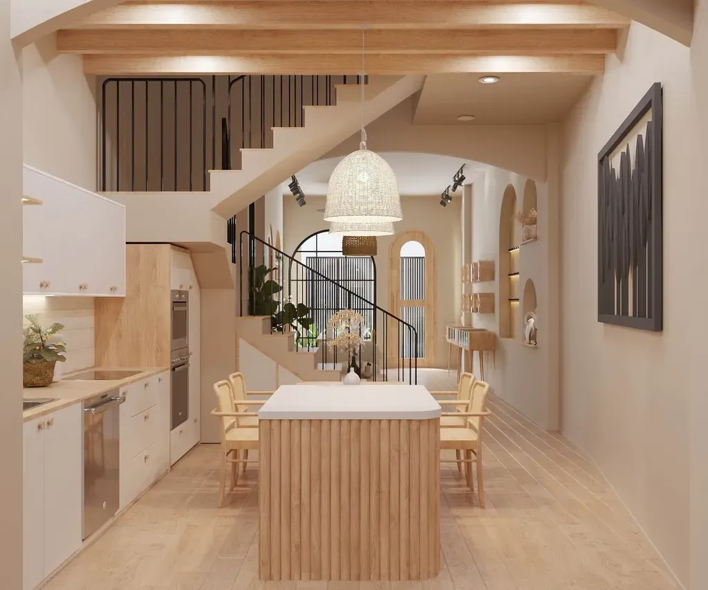 Phòng bếp, Phòng ăn - Nhà phố Nguyễn Kiệm Gò Vấp - Phong cách Wabi Sabi | Space T