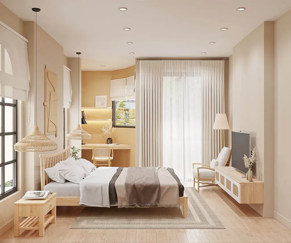 Phòng ngủ - Nhà phố Nguyễn Kiệm Gò Vấp - Phong cách Wabi Sabi | Space T
