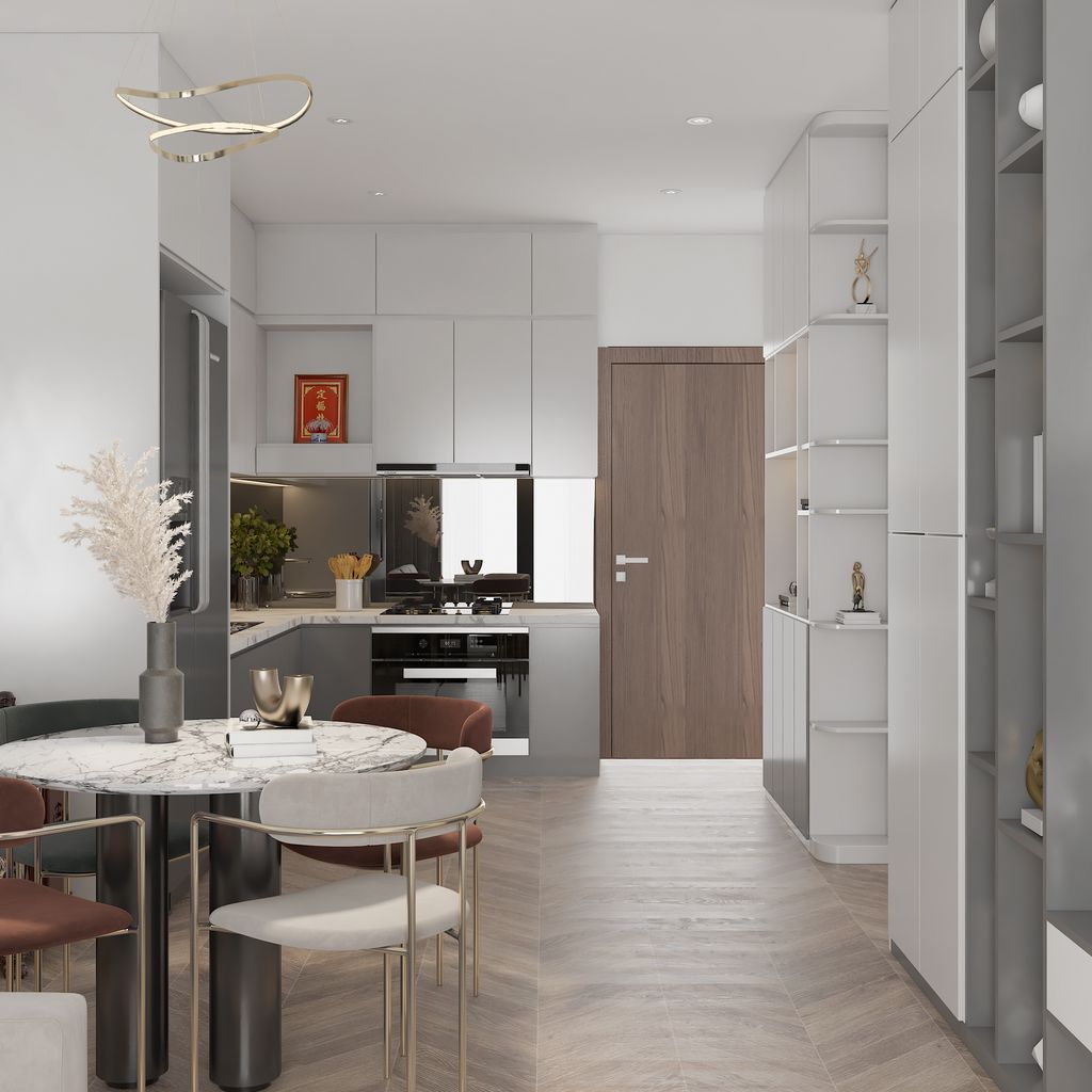 Phòng bếp, Phòng ăn, Lối vào - Căn hộ Sunrise City View - Phong cách Modern  | Space T