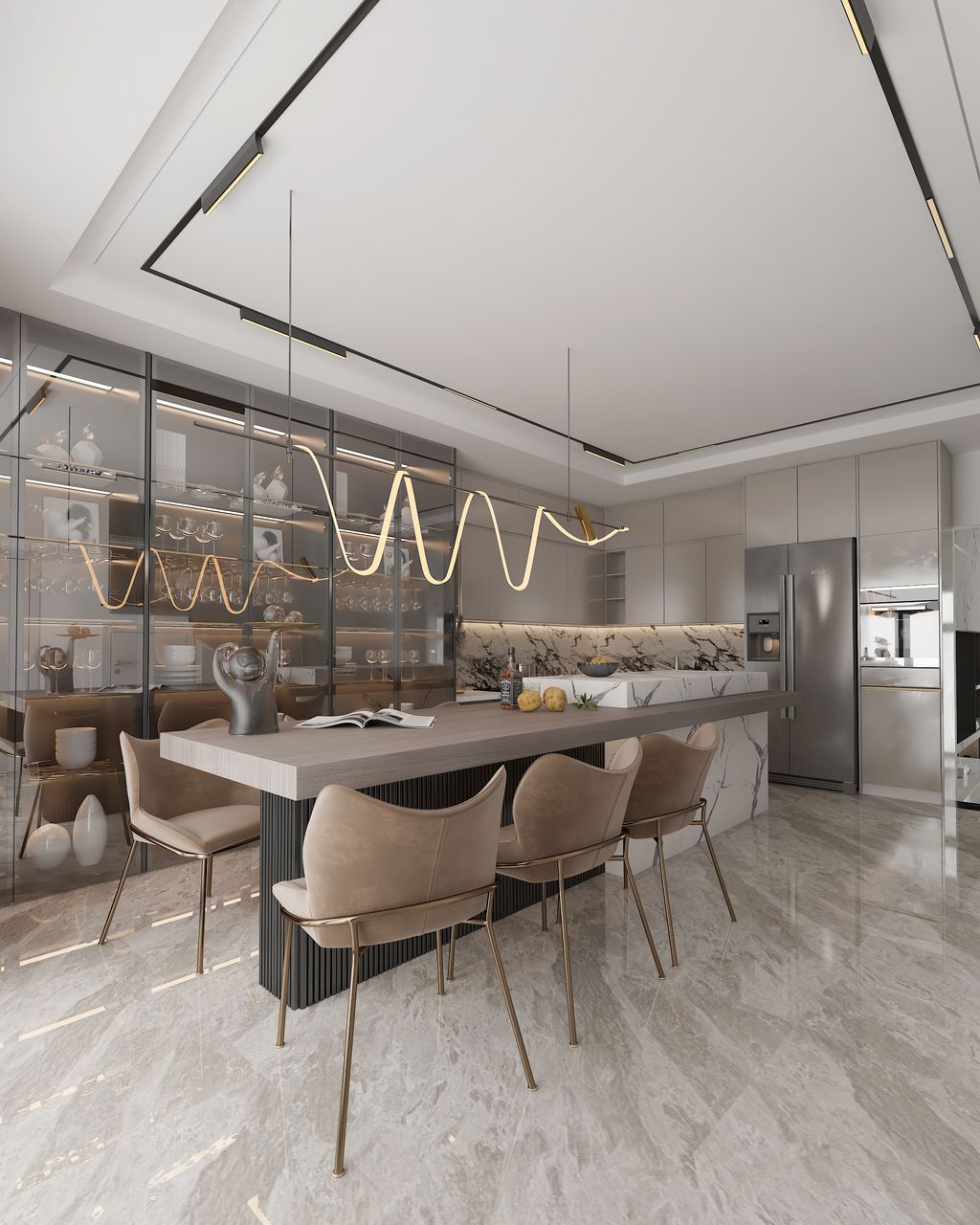 Phòng bếp, Phòng ăn - Nhà phố tại Bà Rịa Vũng Tàu - Phong cách Modern  | Space T