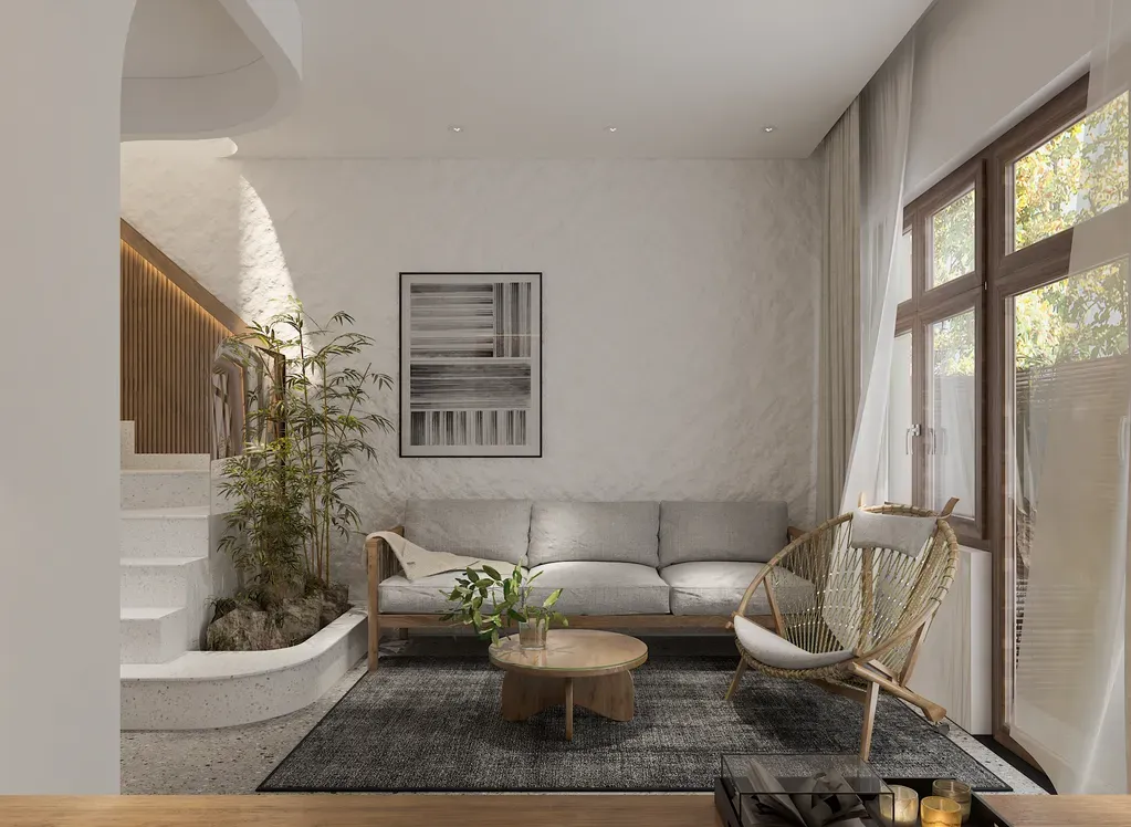 Phòng khách - Nhà phố gạch đỏ Bà Rịa - Vũng Tàu - Phong cách Modern | Space T