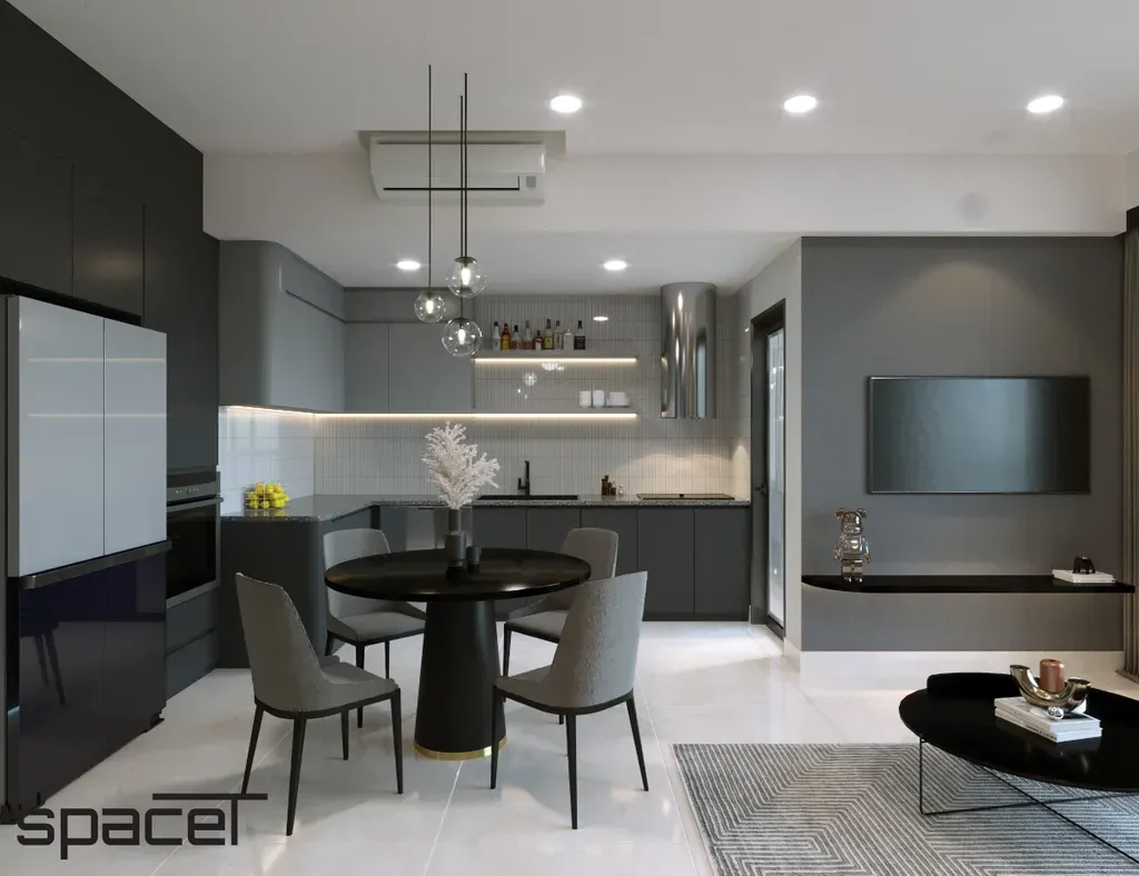 Phòng khách, Phòng bếp, Phòng ăn - Căn hộ The Ascentia Quận 7 - Phong cách Modern | Space T