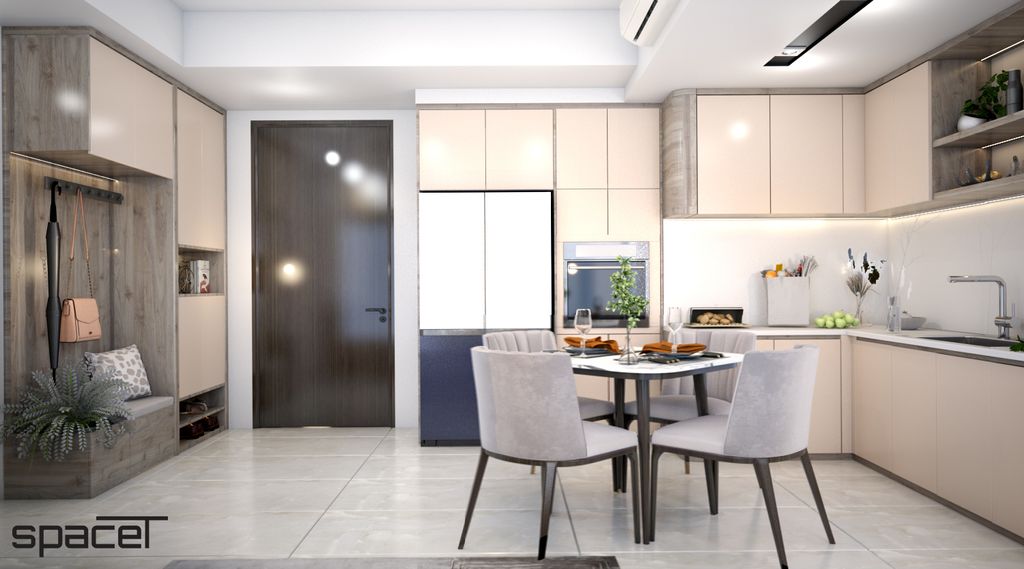 Phòng bếp, Phòng ăn, Lối vào - Căn hộ The Ascentia - Phong cách Modern  | Space T
