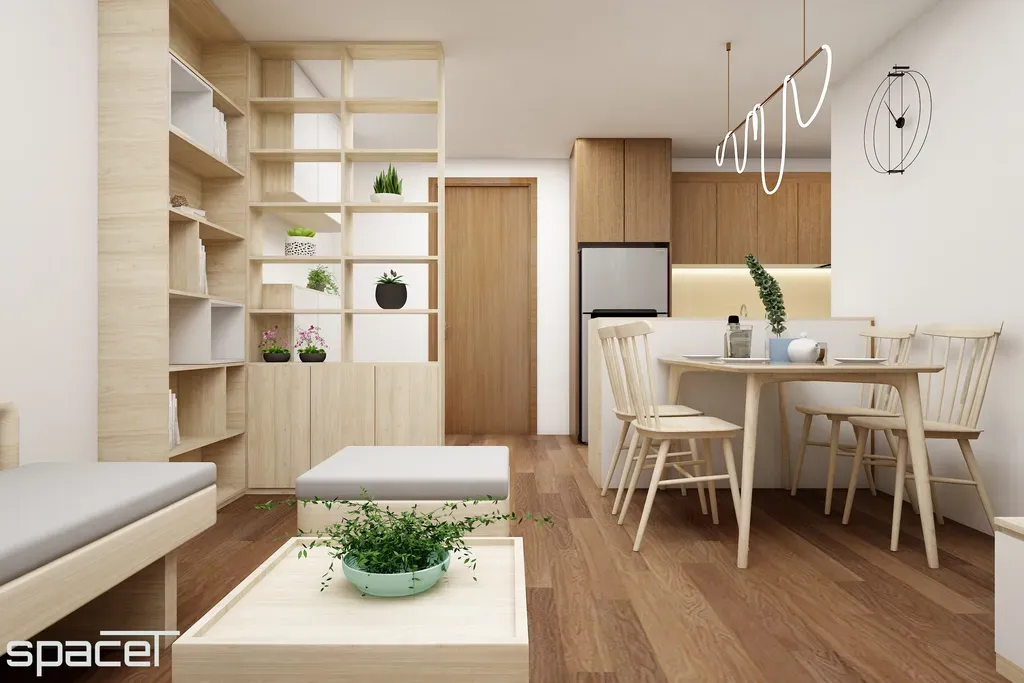 Phòng khách, Phòng ăn - Căn hộ Akari City 76m2 - Phong cách Japandi | Space T