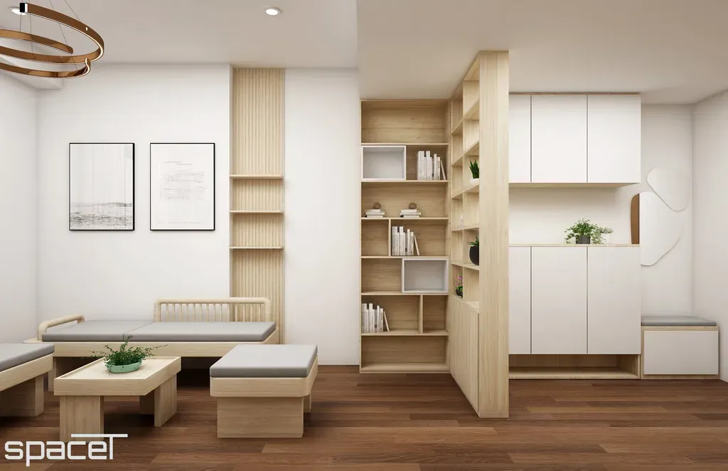 Phòng khách, Lối vào - Căn hộ Akari City 76m2 - Phong cách Japandi | Space T
