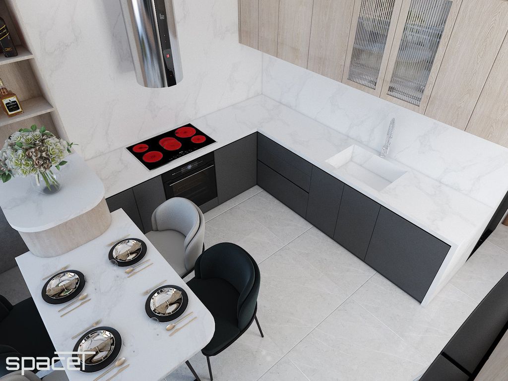 Phòng bếp, Phòng ăn - Nhà phố Quận 12 - Phong cách Modern Minimalist  | Space T