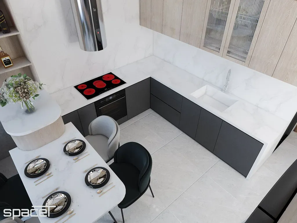 Phòng bếp, Phòng ăn - Nhà phố Quận 12 - Phong cách Modern Minimalist | Space T
