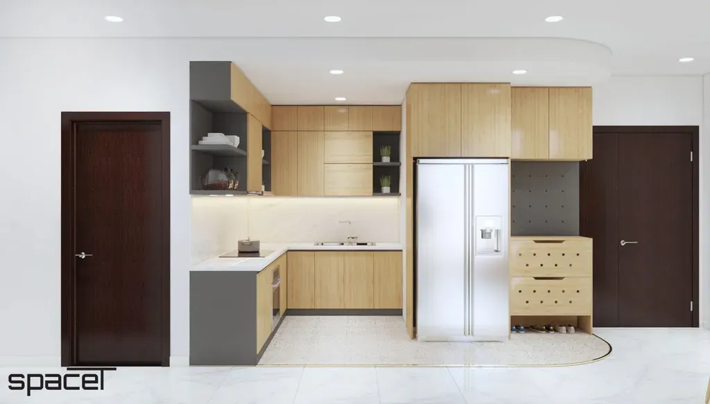 Phòng bếp, Lối vào - Căn hộ PiCity Quận 12 - Phong cách Color Block | Space T