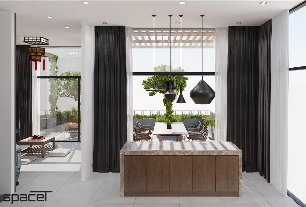 Phòng bếp, Sân thượng - Villa Dầu Tiếng (Bình Dương) - Phong cách Modern | Space T