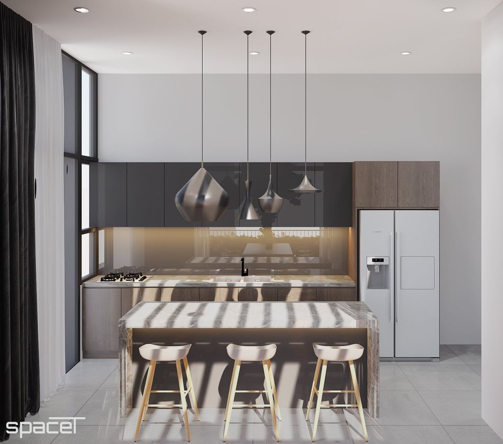 Phòng bếp, Sân thượng - Villa Dầu Tiếng (Bình Dương) - Phong cách Modern  | Space T