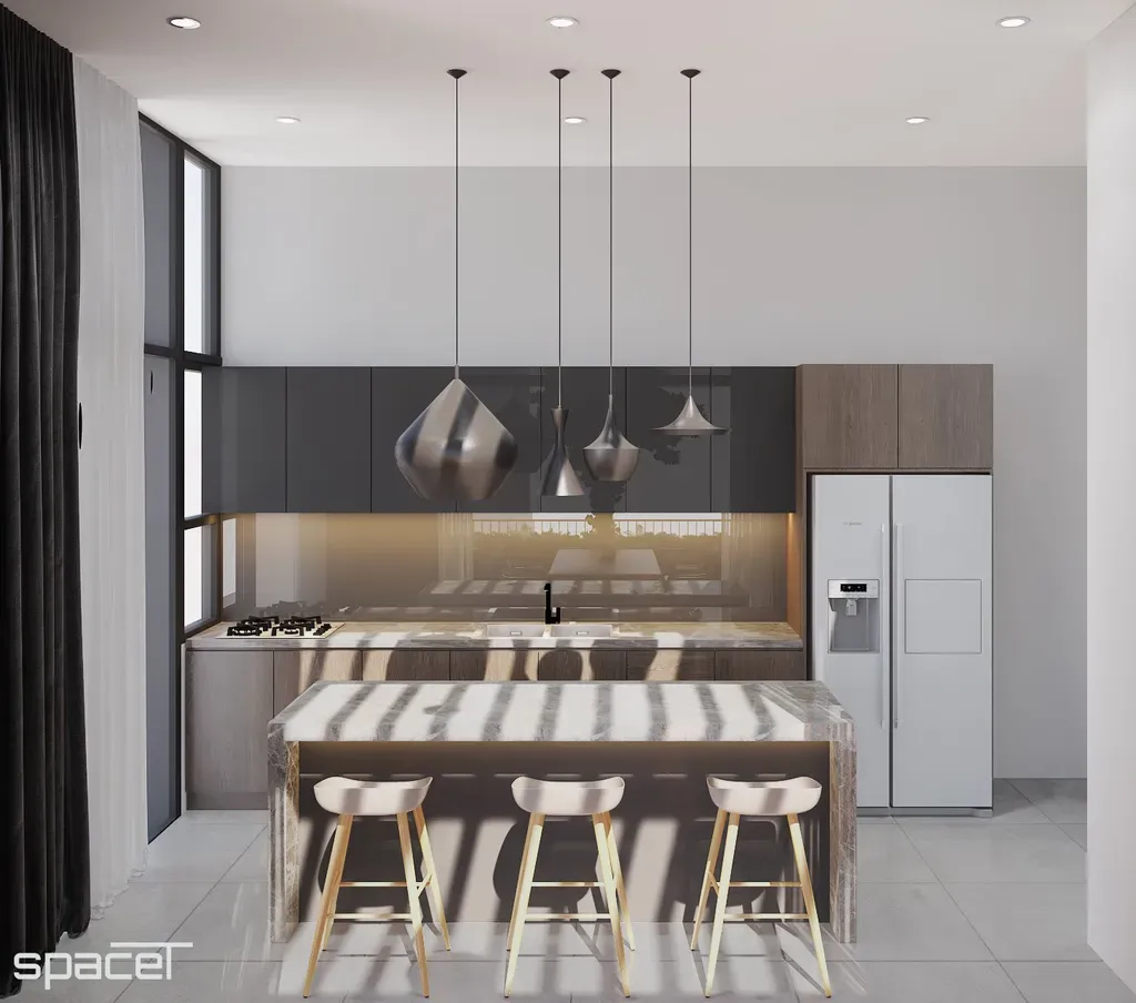 Phòng bếp, Sân thượng - Villa Dầu Tiếng (Bình Dương) - Phong cách Modern | Space T