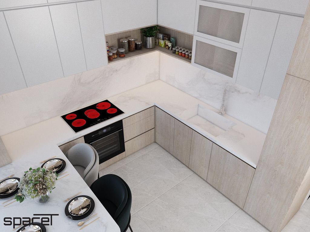 Phòng bếp, Phòng ăn - Nhà phố 119m2 Quận 12 - Phong cách Modern  | Space T