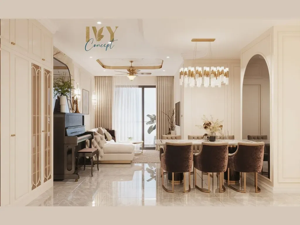 Phòng khách, Phòng ăn - Căn hộ The Peak Midtown M8 - Phong cách Neo Classic | Space T