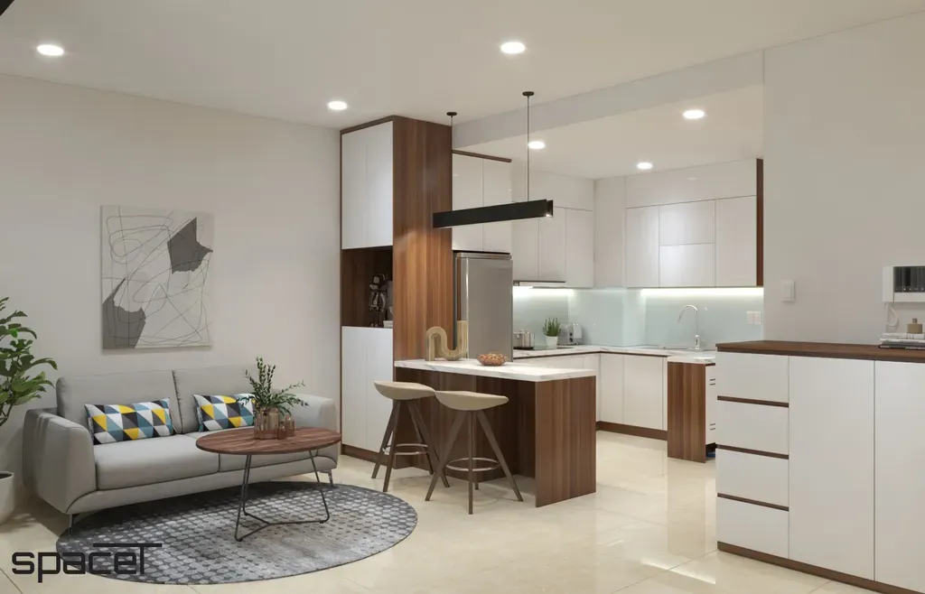 Phòng khách, Phòng bếp - Căn hộ Sunrise City Quận 7 - Phong cách Modern + Color Block | Space T