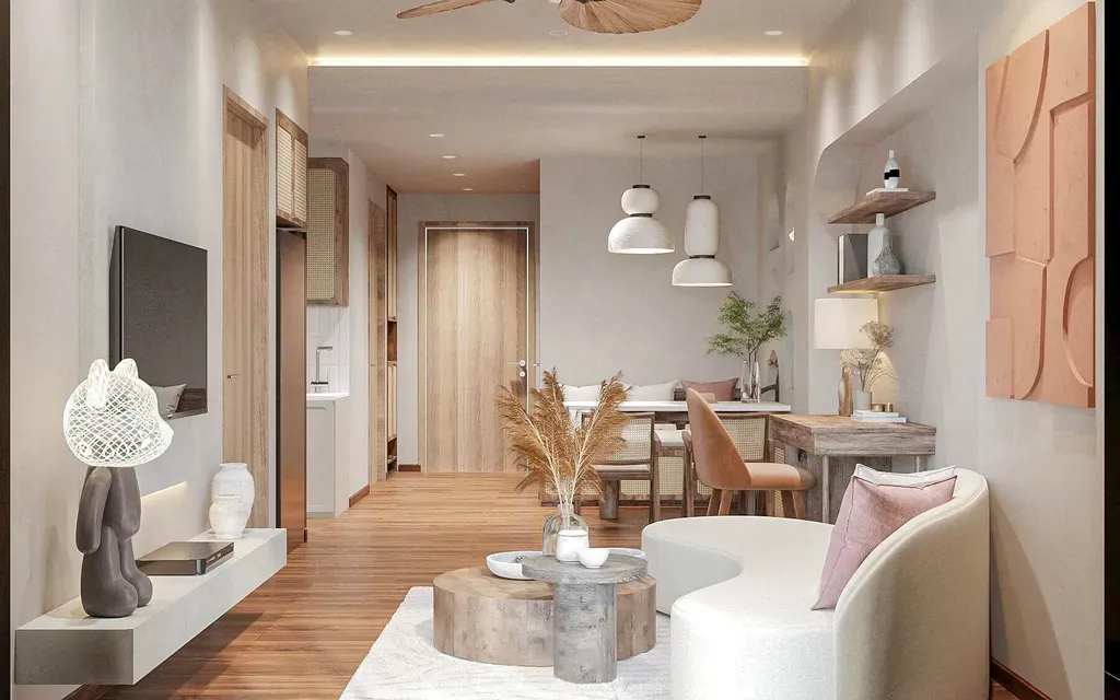 Phòng khách - Căn hộ Akari City - Phong cách Wabi Sabi | Space T