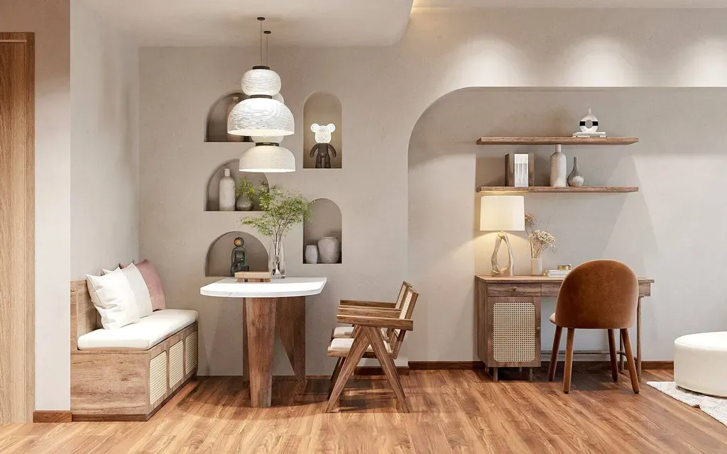 Phòng ăn, Phòng làm việc - Căn hộ Akari City - Phong cách Wabi Sabi | Space T