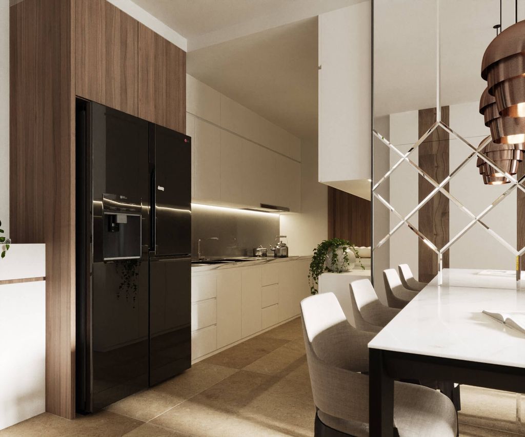 Phòng bếp, Phòng ăn - Căn hộ Diamond Quận 8 85m2 - Phong cách Modern  | Space T