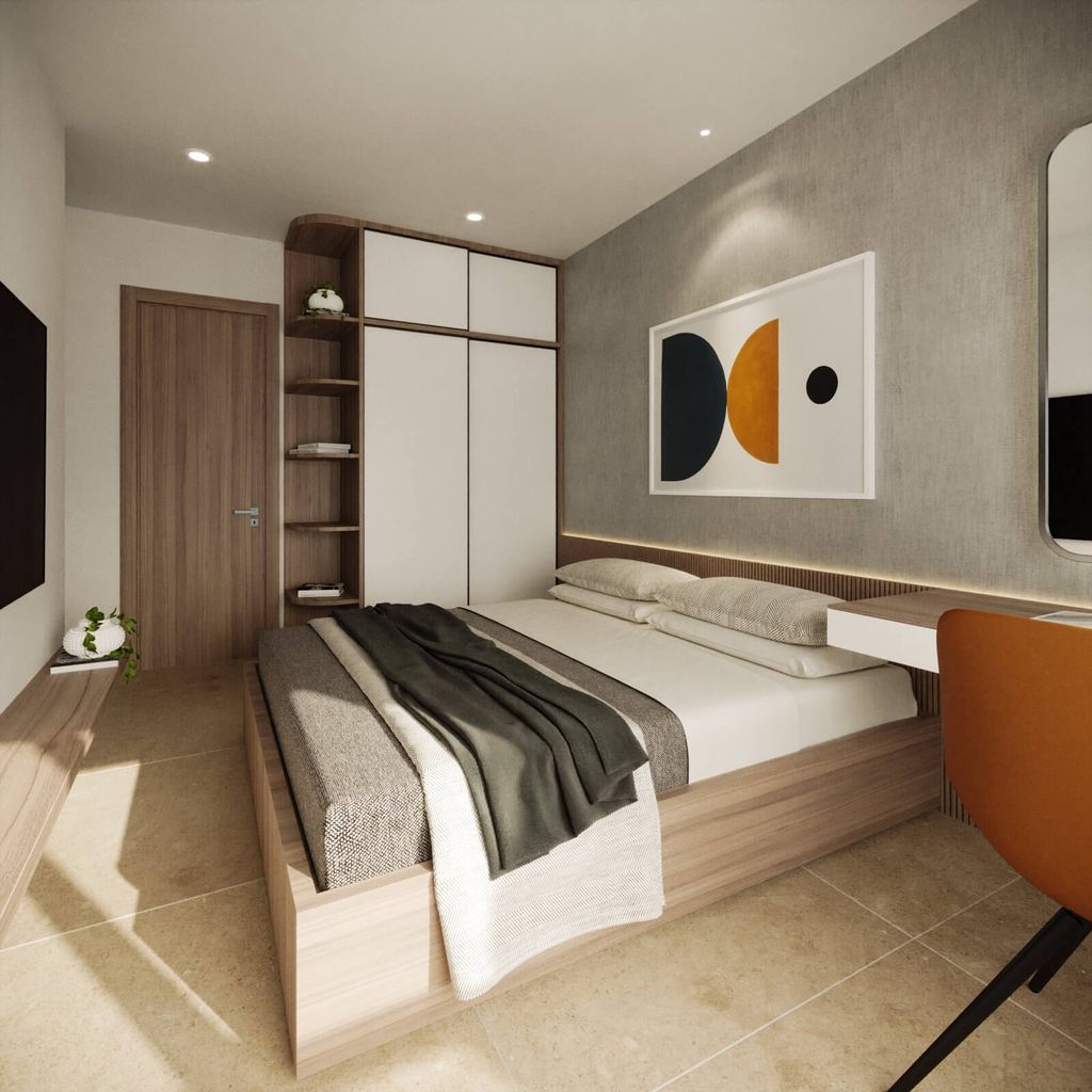 Phòng ngủ - Căn hộ Diamond Quận 8 85m2 - Phong cách Modern  | Space T