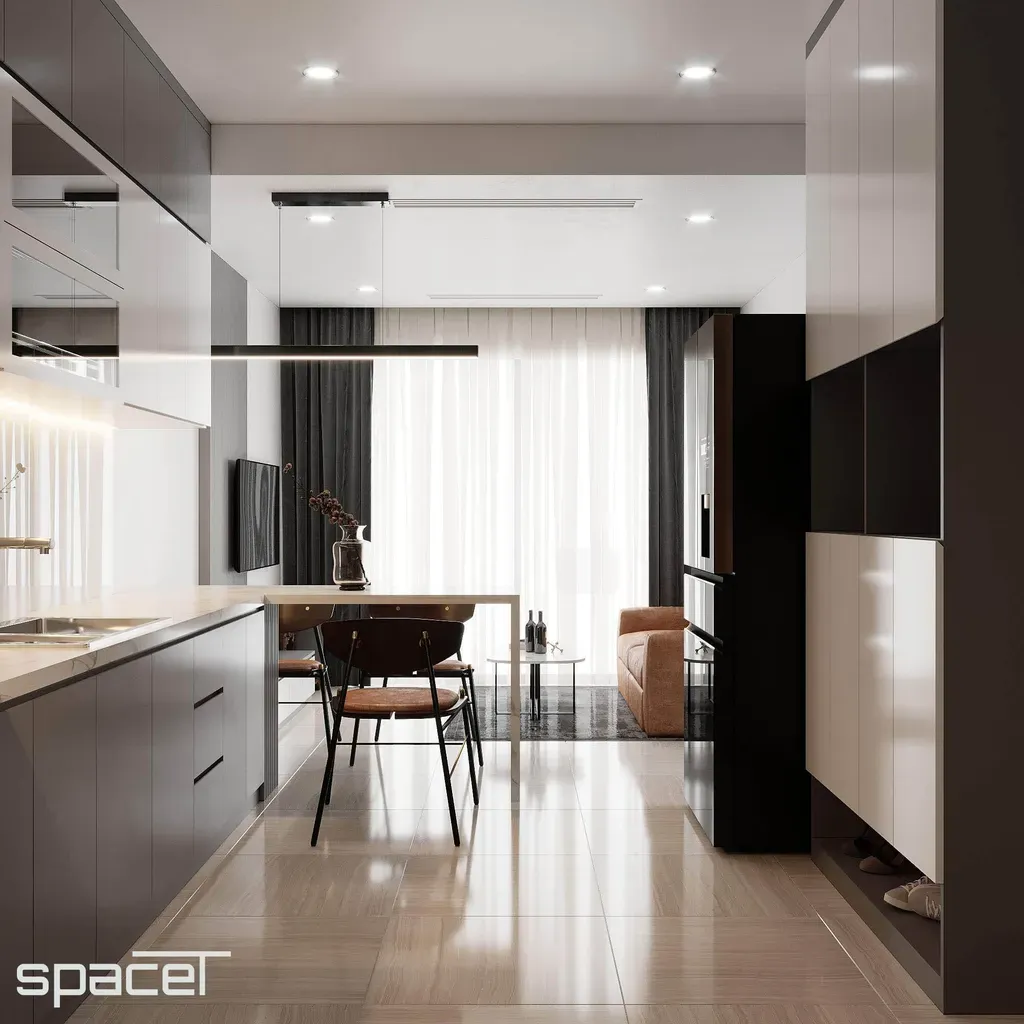 Phòng ăn, Lối vào - Căn hộ The Origami (Vinhomes Grand Park Quận 9) - Phong cách Modern | Space T