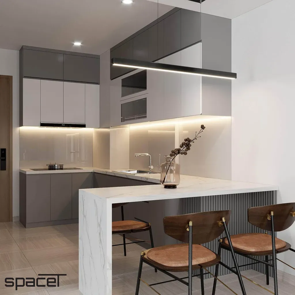 Phòng bếp, Phòng ăn - Căn hộ The Origami (Vinhomes Grand Park Quận 9) - Phong cách Modern | Space T