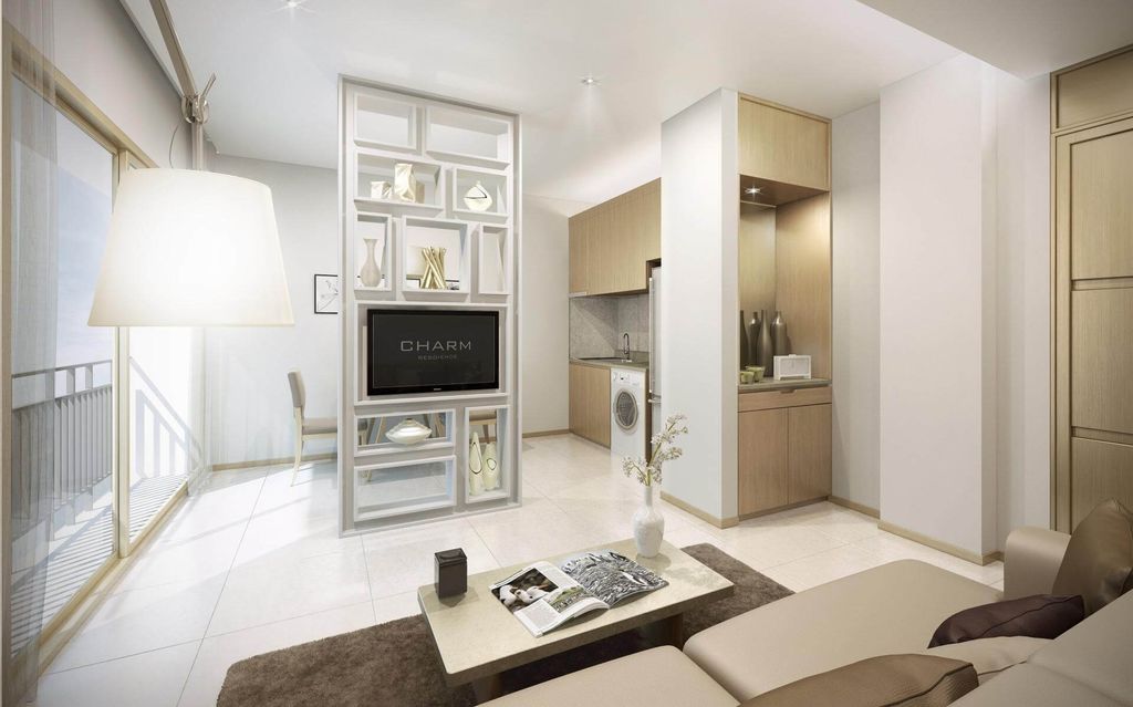 Phòng khách, Phòng bếp - Charm Residence Room Bình Thạnh - Phong cách Modern  | Space T