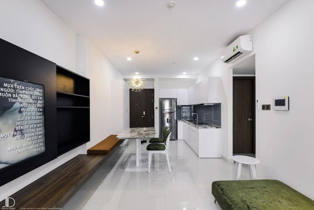 Phòng khách, Phòng bếp, Phòng ăn - Căn hộ Saigon Royal Quận 4 - Phong cách Modern  | Space T