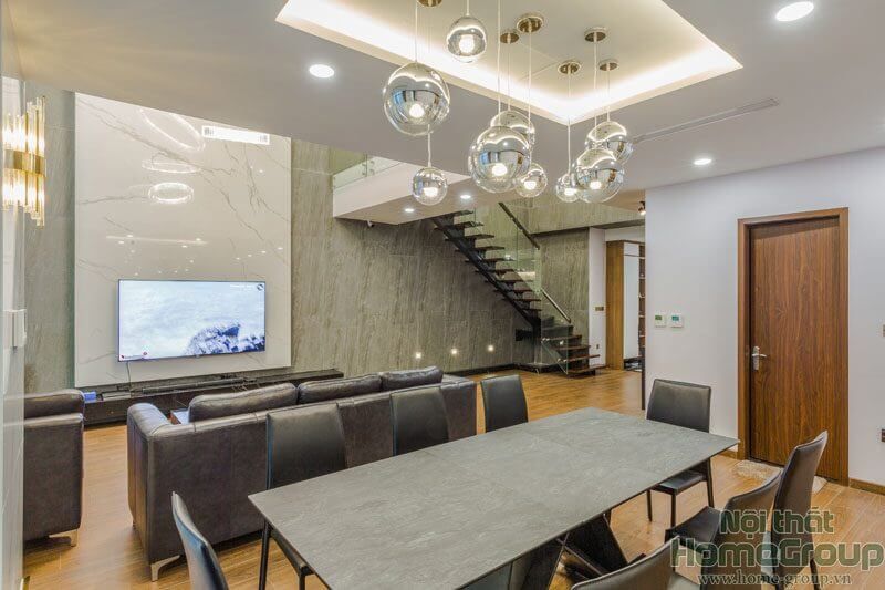 Phòng khách, Phòng ăn - Căn hộ Penthouse Comatce Tower Hà Nội - Phong cách Modern  | Space T