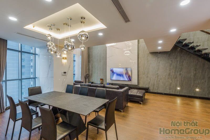 Phòng khách, Phòng ăn - Căn hộ Penthouse Comatce Tower Hà Nội - Phong cách Modern  | Space T