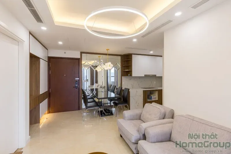 Phòng khách, Phòng ăn, Lối vào - Căn hộ D'Capitale Hà Nội 70m2 - Phong cách Modern | Space T