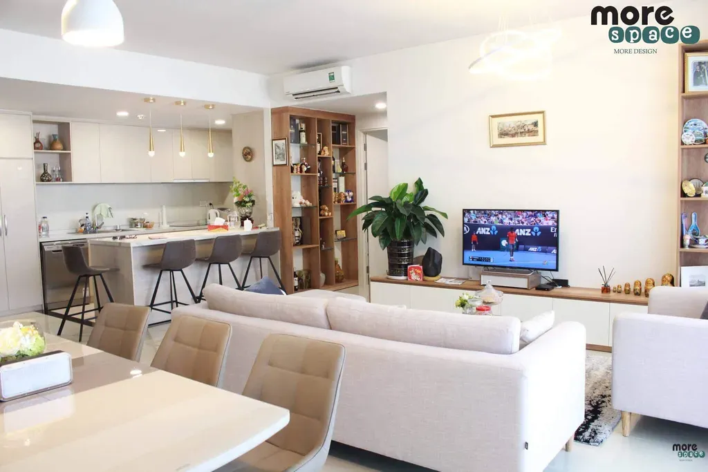 Phòng khách, Phòng bếp, Phòng ăn - Căn hộ Vista Verde Quận 2 - Phong cách Modern | Space T