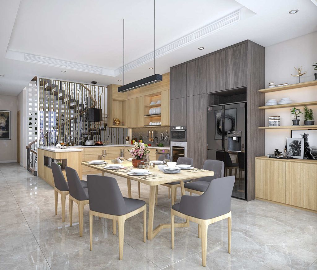 Phòng bếp, Phòng ăn - Nhà phố Tân Phú - Phong cách Modern + Scandinavian  | Space T