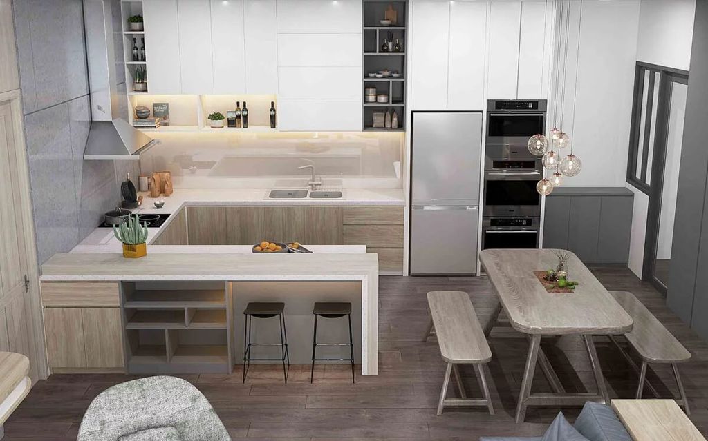 Phòng bếp, Phòng ăn - Căn hộ The View - Rivieva Point Quận 7 - Phong cách Minimalist + Modern  | Space T