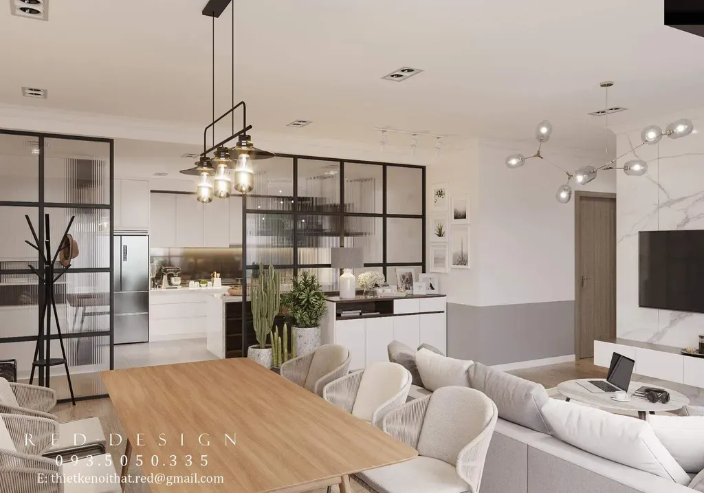 Phòng khách, Phòng bếp, Phòng ăn - Căn hộ The View - Riviera Point Quận 7 - Phong cách Modern | Space T