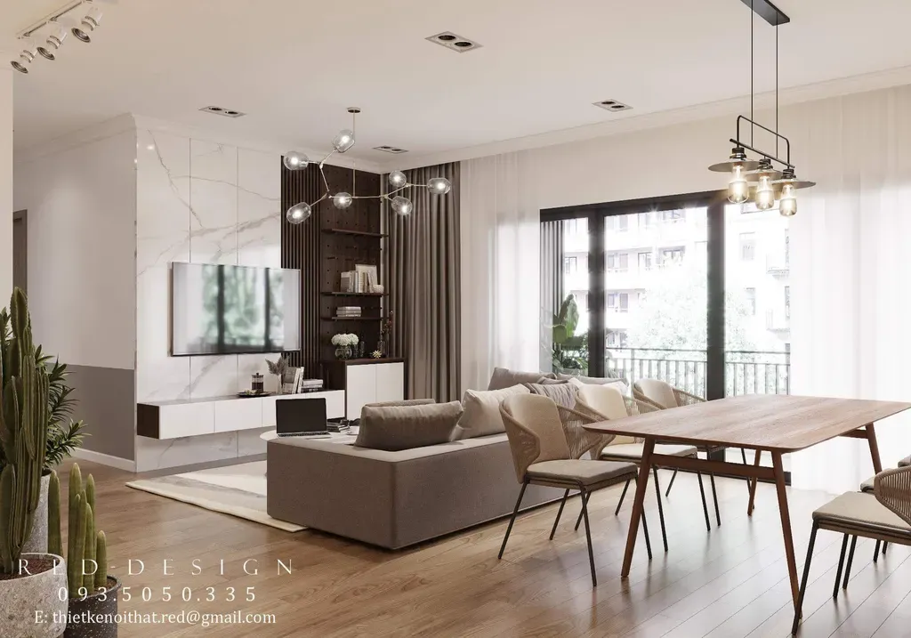Phòng khách, Phòng ăn - Căn hộ The View - Riviera Point Quận 7 - Phong cách Modern | Space T